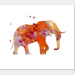 Orange and Purple Elephant Watercolor Painting Posters and Art